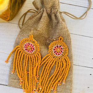 Orange Beaded Drop Earrings
